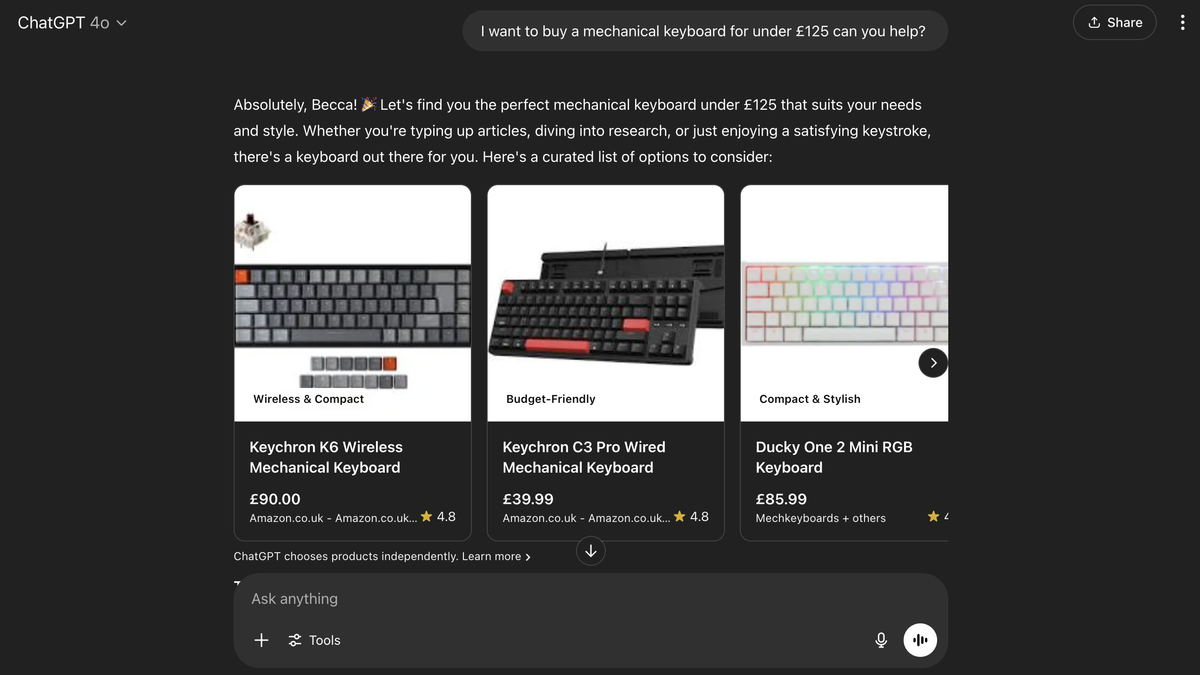 I tried ChatGPT's new shopping feature - here's what it's