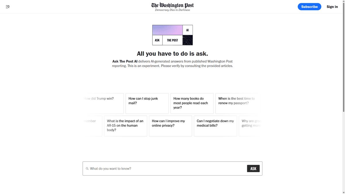 The Washington Post Launches "Ask The Post AI": A New Era