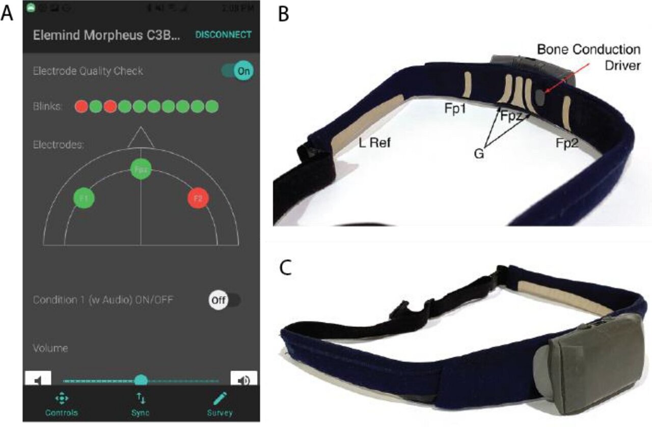 Headband helps people fall asleep by aligning audio signals 