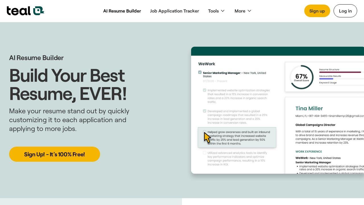 Teal Resume Builder Image